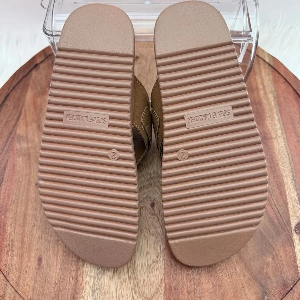Steve Madden Jtawny 2 Tan Suede Toe Loop Platform Slide Sandals Kids Size 2